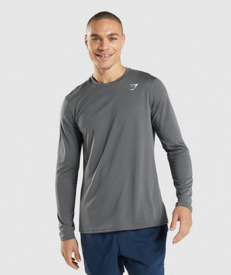 Men's Gymshark Arrival Long Sleeve T-Shirts Grey | NZ 0FKDRP